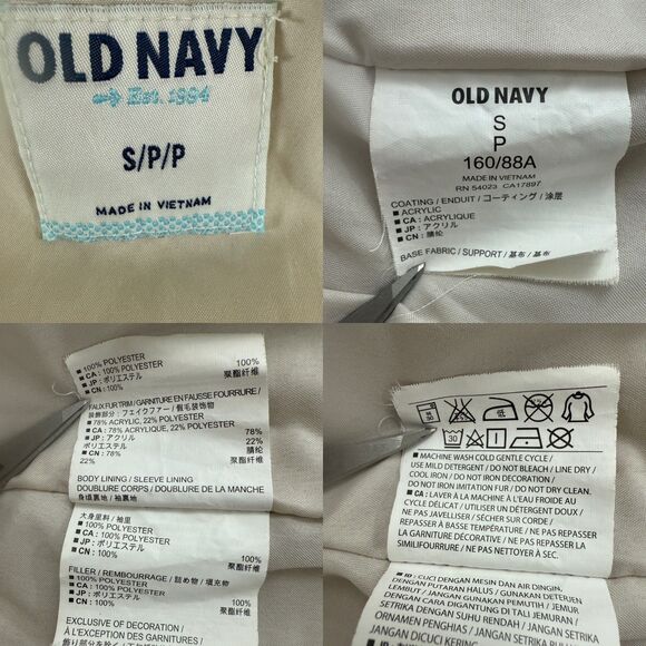 Old Navy Women's Puffer Jacket Faux Fur Collar Cream Brown Trim Size S *Stains* - Picture 6 of 11